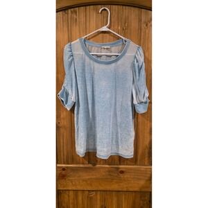 Jane and Delaney Pullover Top Womens L Blue Ruched Short‎ Sleeve Outdoor